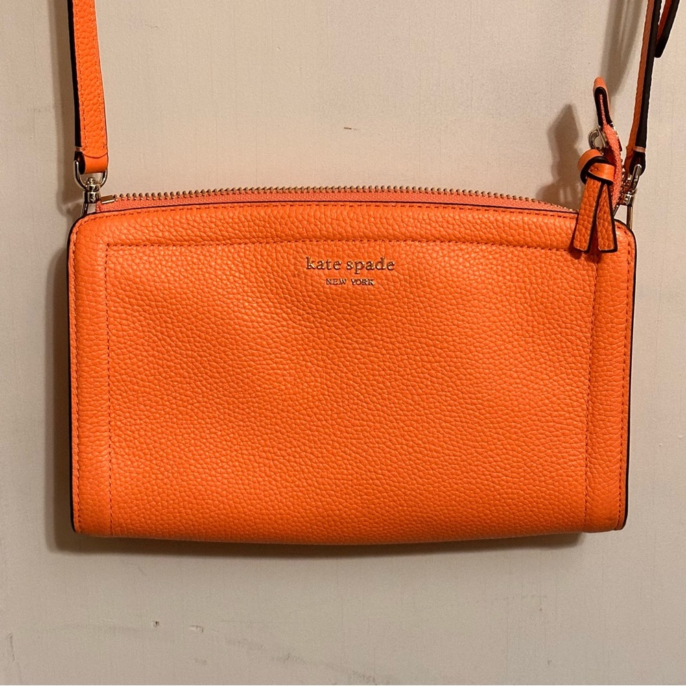 kate spade New York Orange Pebbled Leather Crossbody Wallet